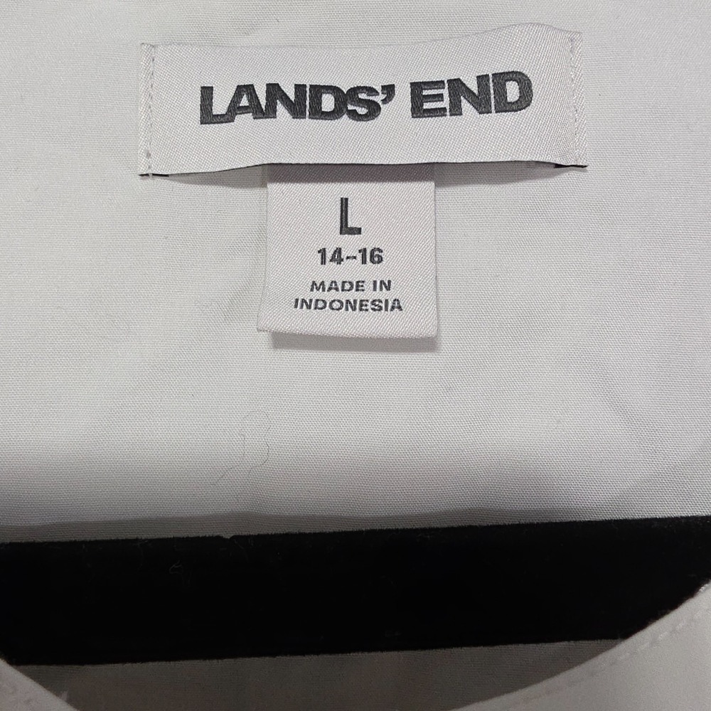 Lands End White Cotton Blouse Peter Pan Collard Button Front Puff Sleeves Large - Picture 3 of 8